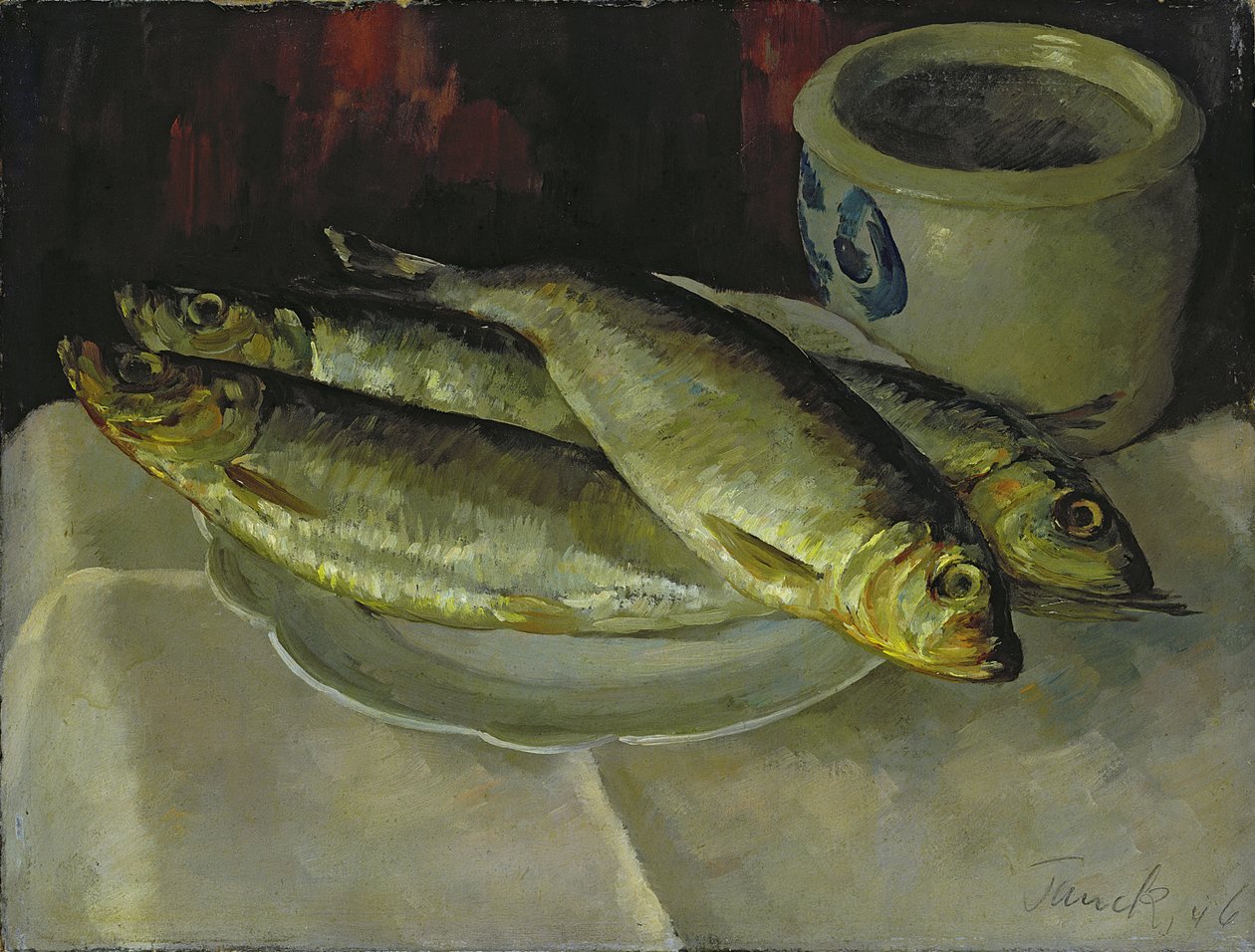 Nature morte au poisson (huile sur toile) - Walter Heinrich Tanck