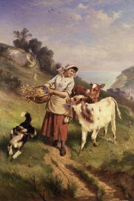 Fille avec deux veaux - Walter Hunt