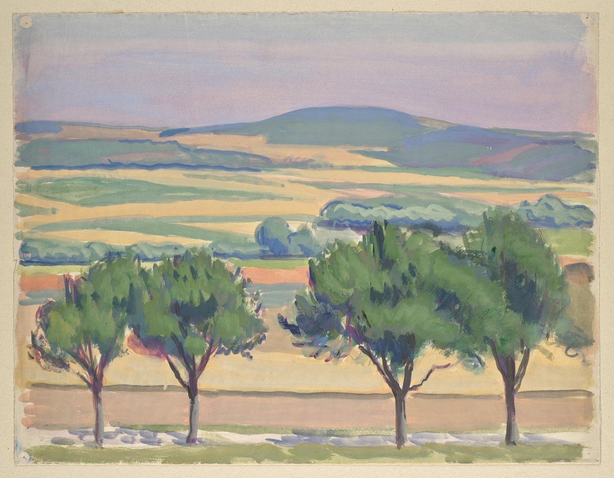 Paysage vallonné avec route et arbres - Walther Gamerith