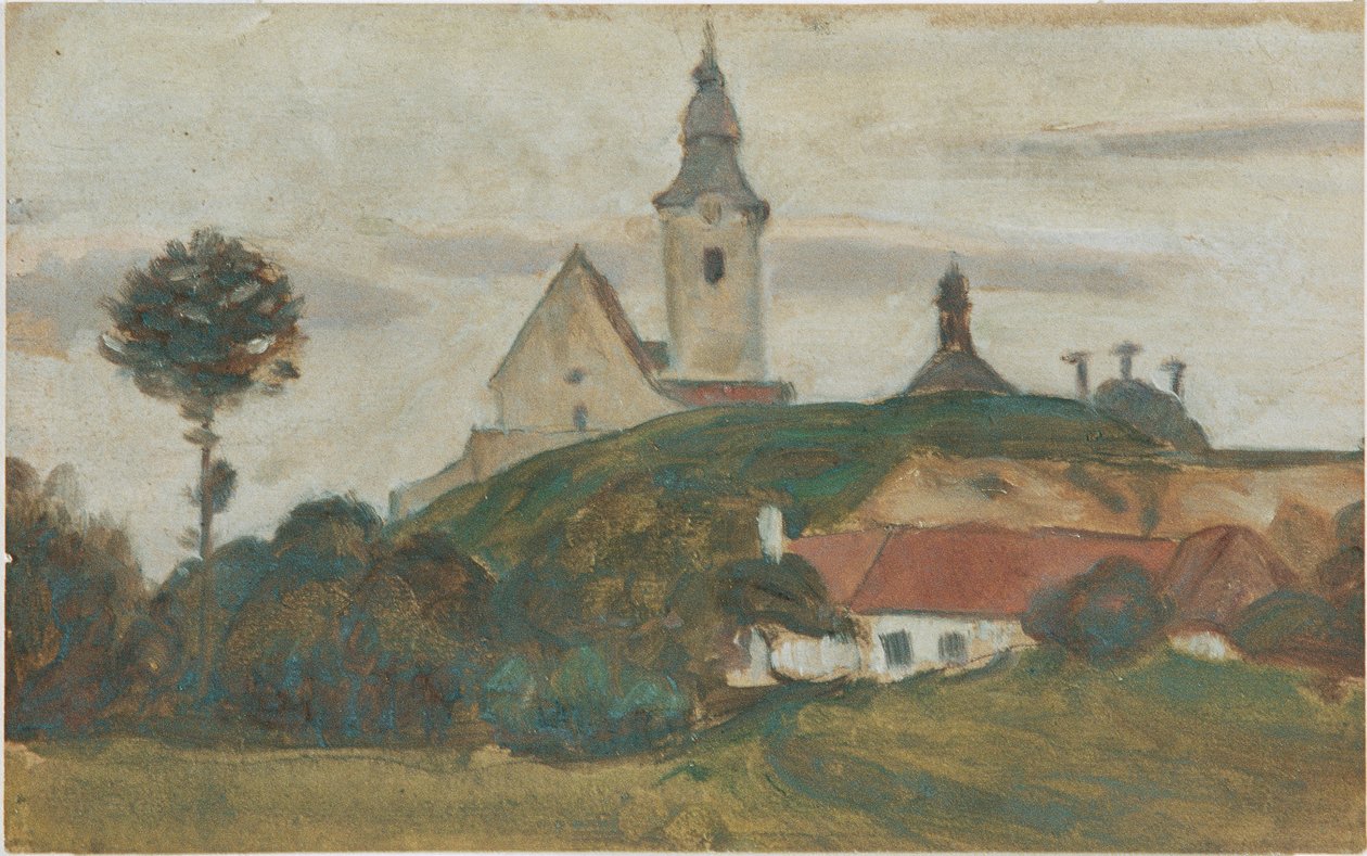 Paysage avec église et village - Walther Gamerith