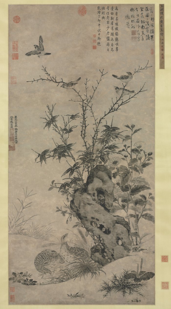 Cailles et moineaux dans une scène automnale - Wang Yuan