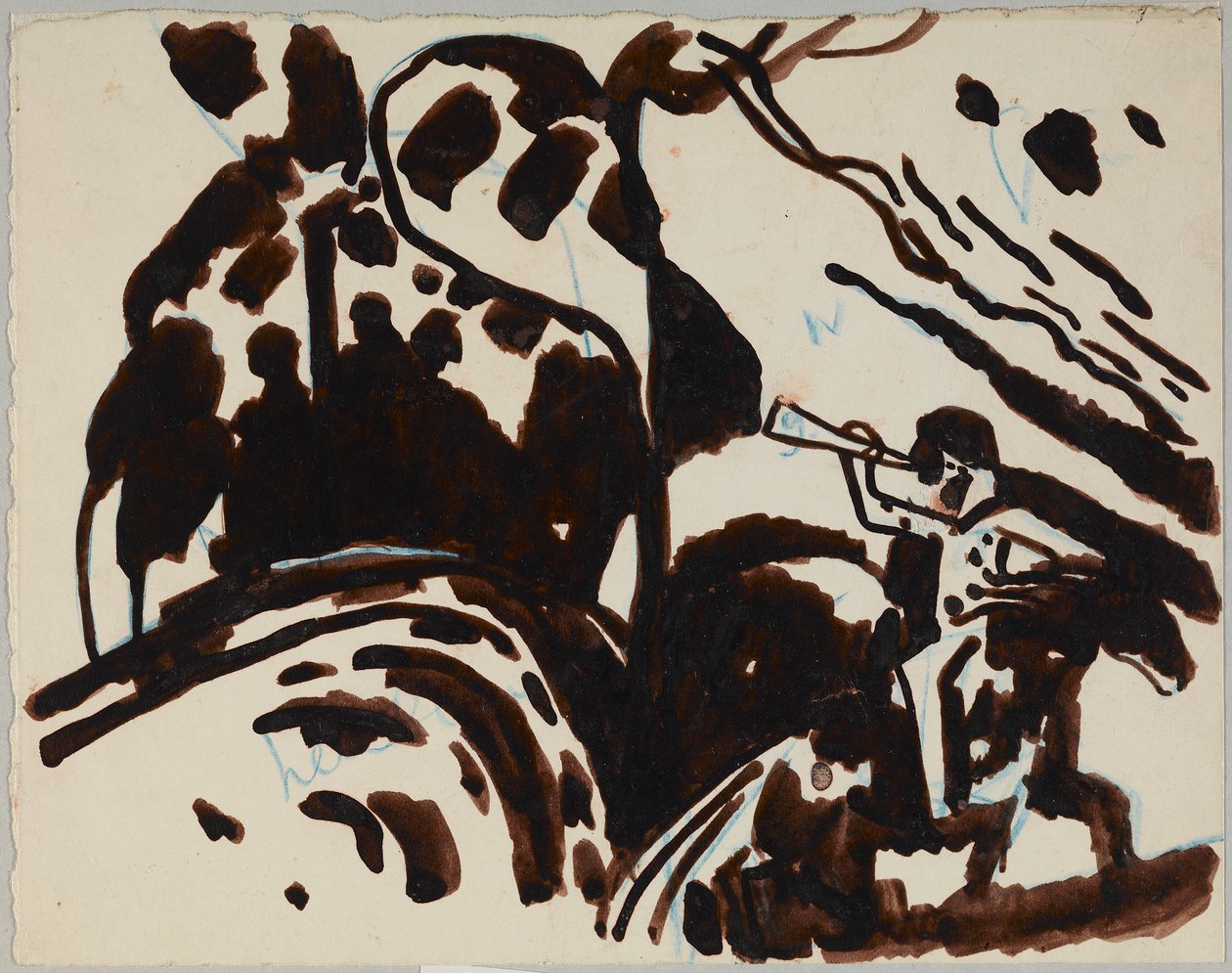 Paysage avec cavalier jouant de la trompette - Wassily Kandinsky