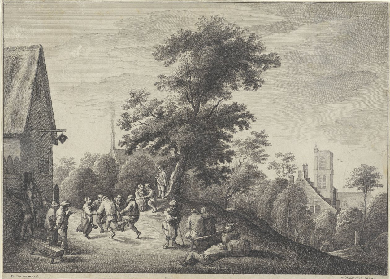Paysans dansant devant une auberge - Wenceslaus Hollar