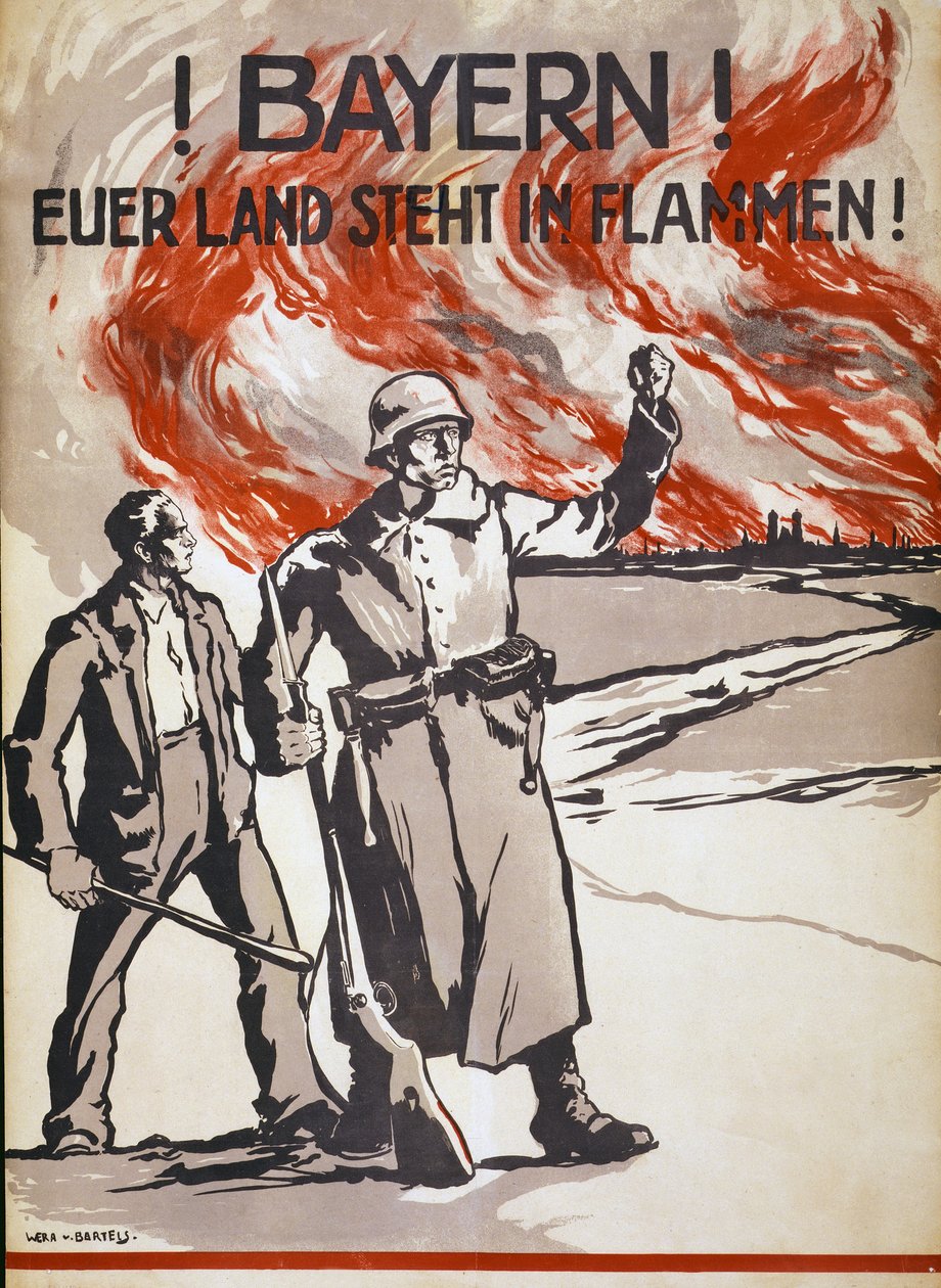 Bavière! Votre pays est en flammes! Pub. Allemagne, vers 1918 - Wera von Bartels