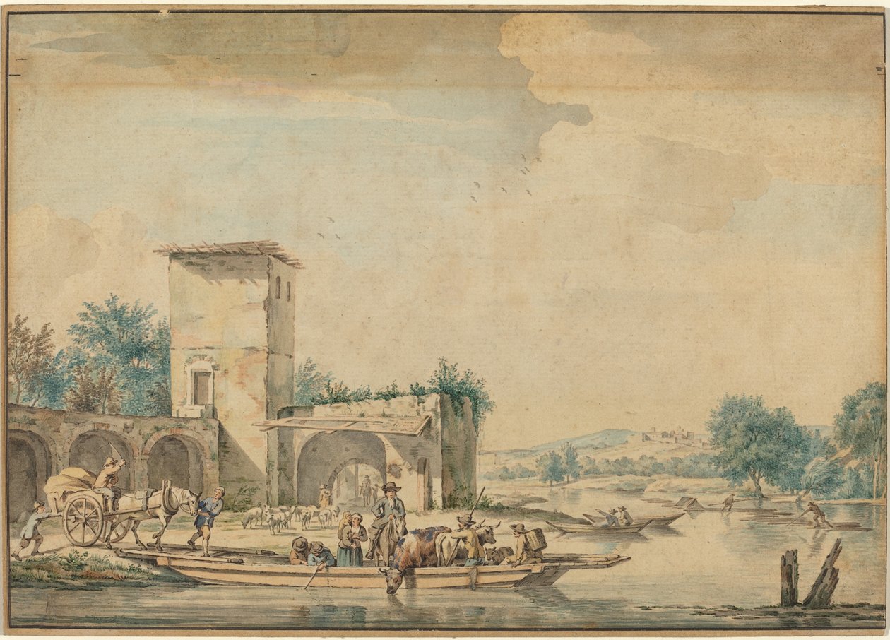 Paysage fluvial avec un bac - Wigerus Vitringa