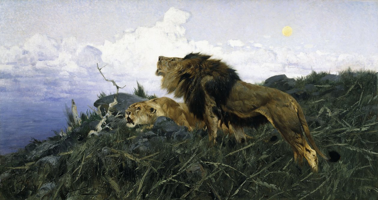 Lions au crépuscule - Wilhelm Kuhnert
