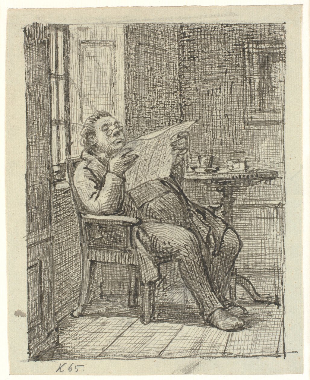 Un homme corpulent lisant le journal avec son café - Wilhelm Marstrand
