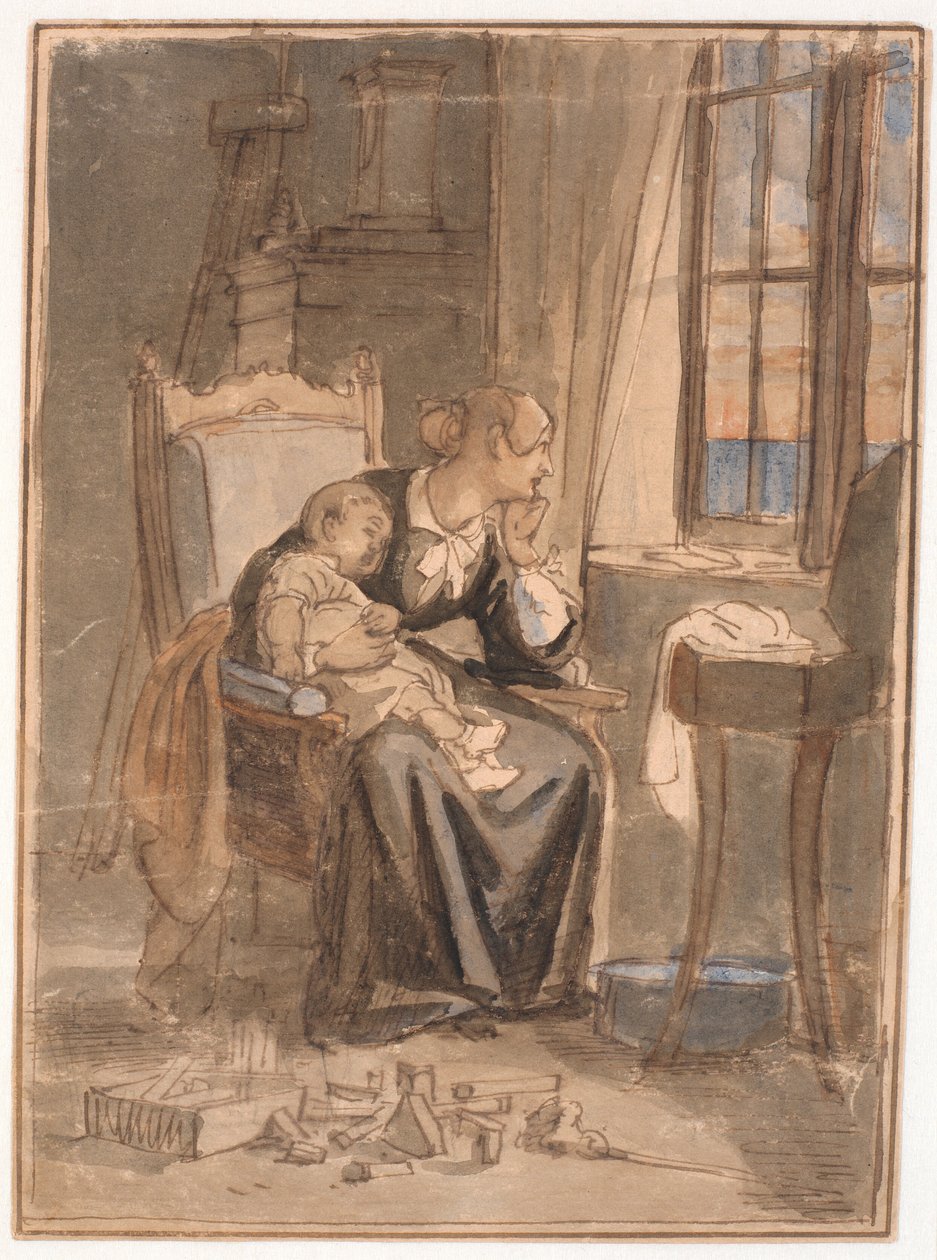 Au crépuscule. Madame Marstrand avec son fils Poul - Wilhelm Marstrand