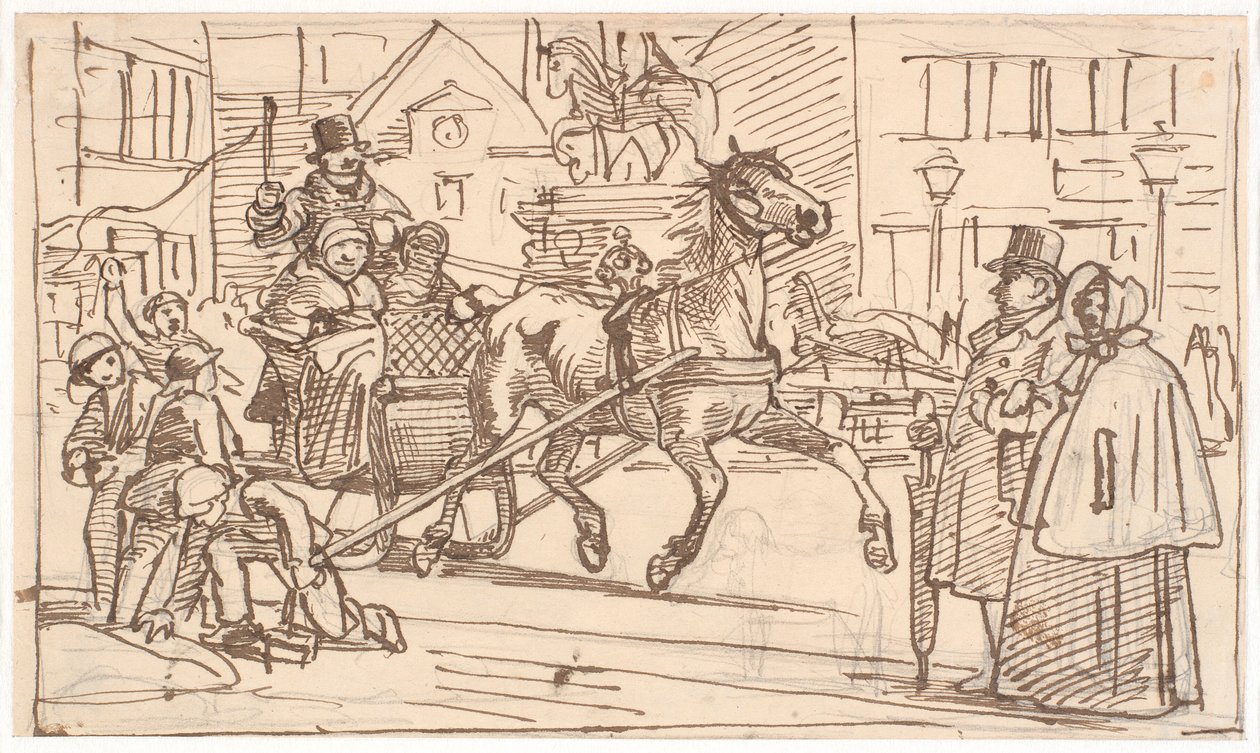 Balade en traîneau autour du "Cheval" sur Kongens Nytorv - Wilhelm Marstrand