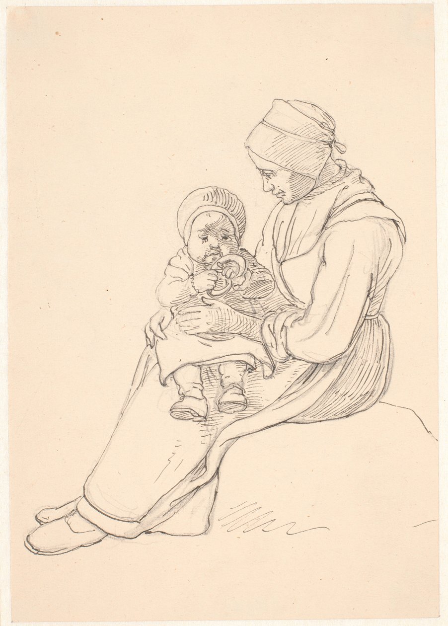 Fille suédoise avec un enfant sur les genoux - Wilhelm Marstrand