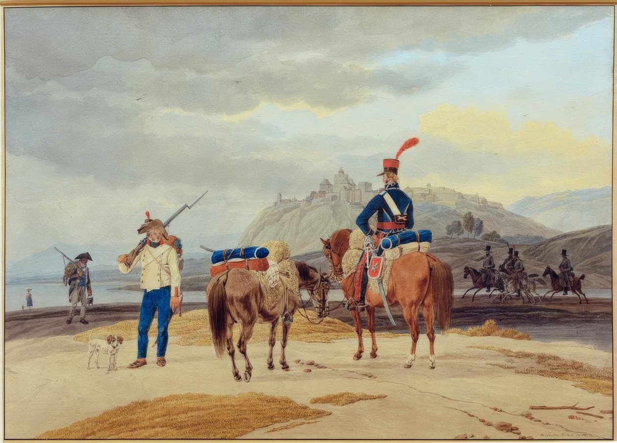 Soldats français devant une forteresse - Wilhelm von Kobell