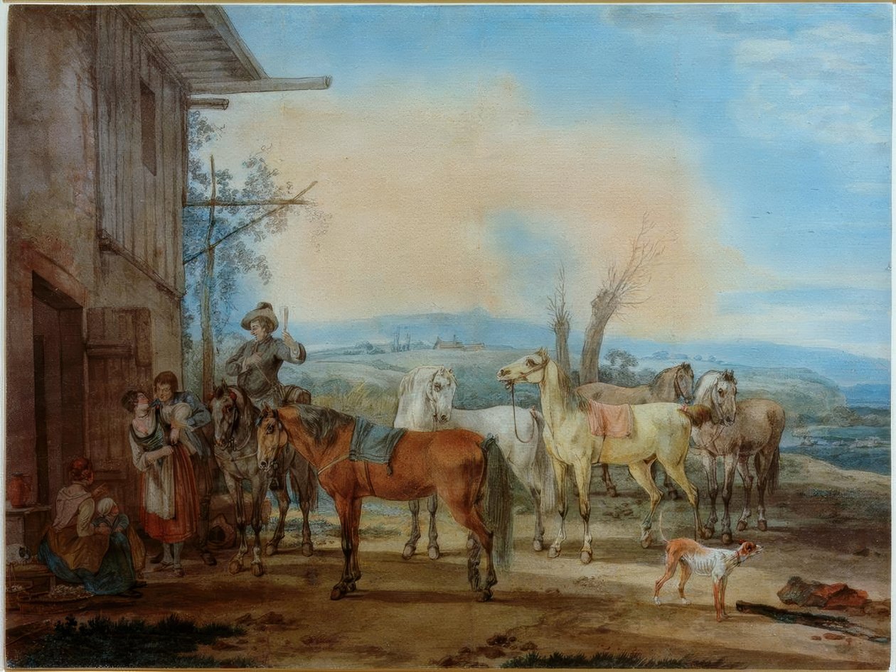 Cavalier devant une taverne - Wilhelm von Kobell