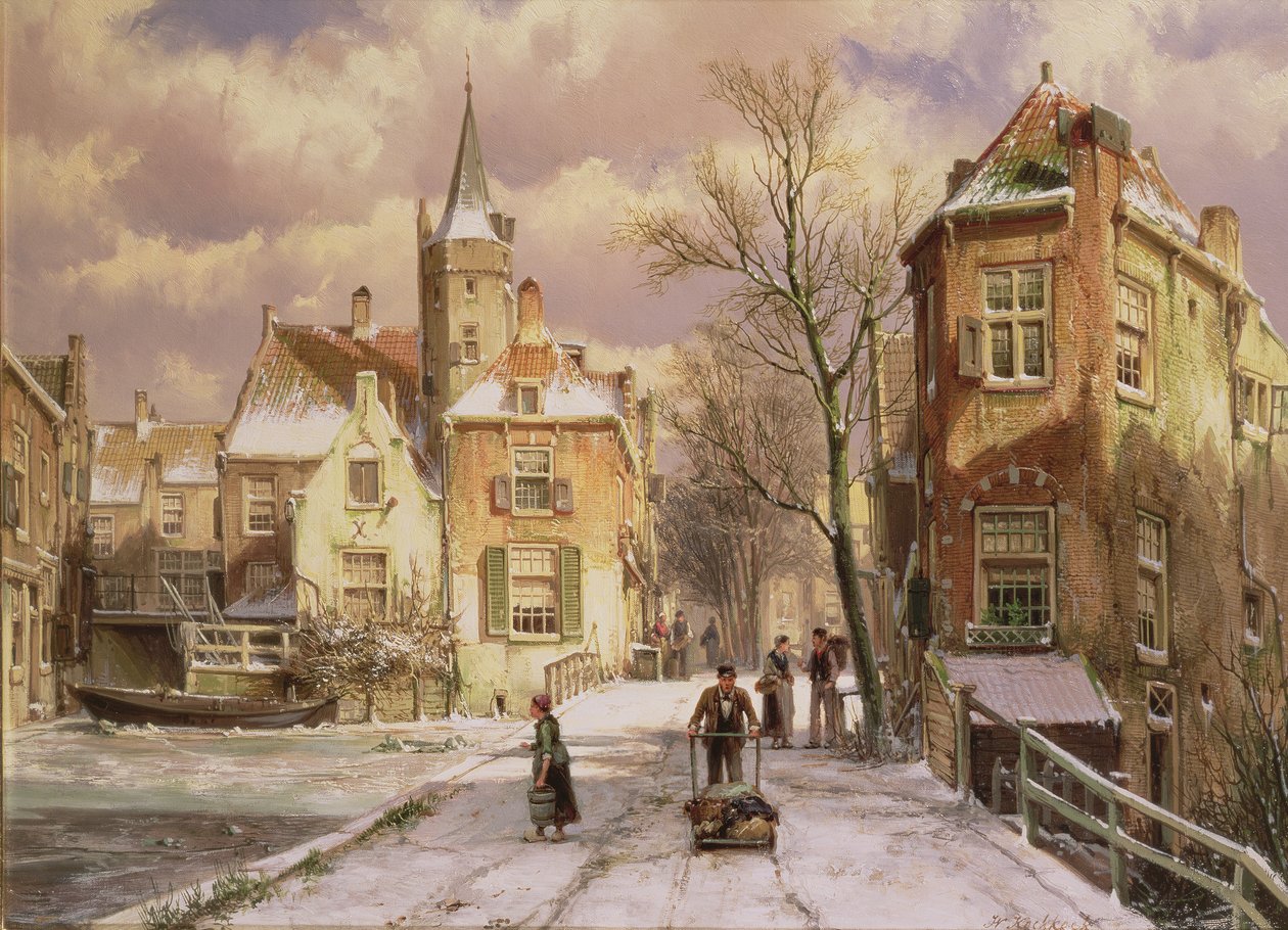 Poussant une brouette dans la neige - Willem Koekkoek