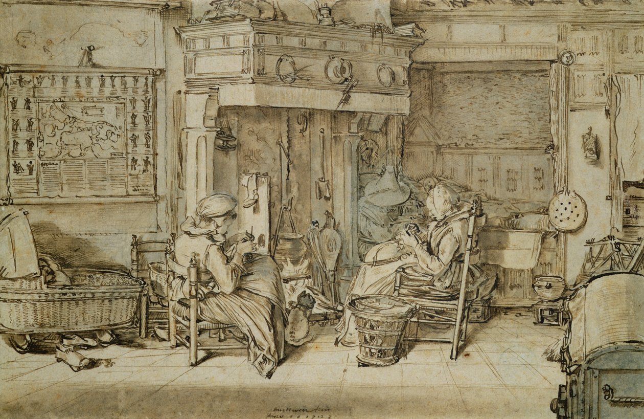 Intérieur hollandais, 1617 (plume, encre et pinceau sur papier) - Willem Pietersz Buytewech