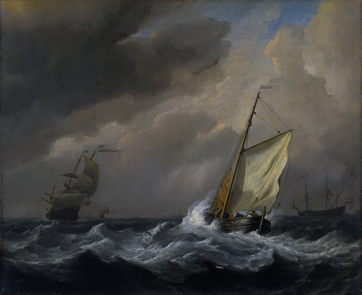 Petit navire hollandais serré dans une forte brise - Willem van de Velde the Younger