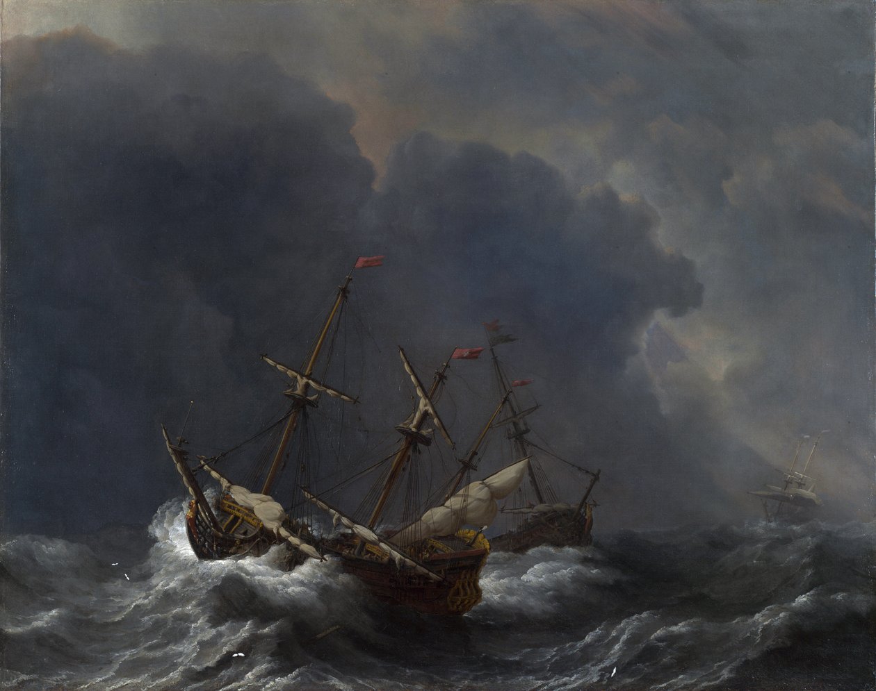 Trois navires dans une tempête - Willem van de Velde the Younger