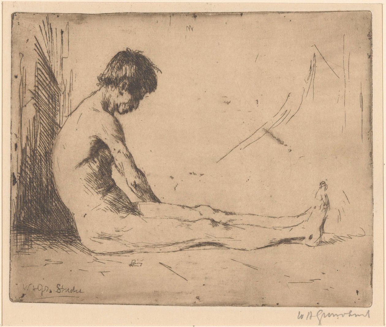 Homme nu assis - Willem Adrianus Grondhout (signed by artist)