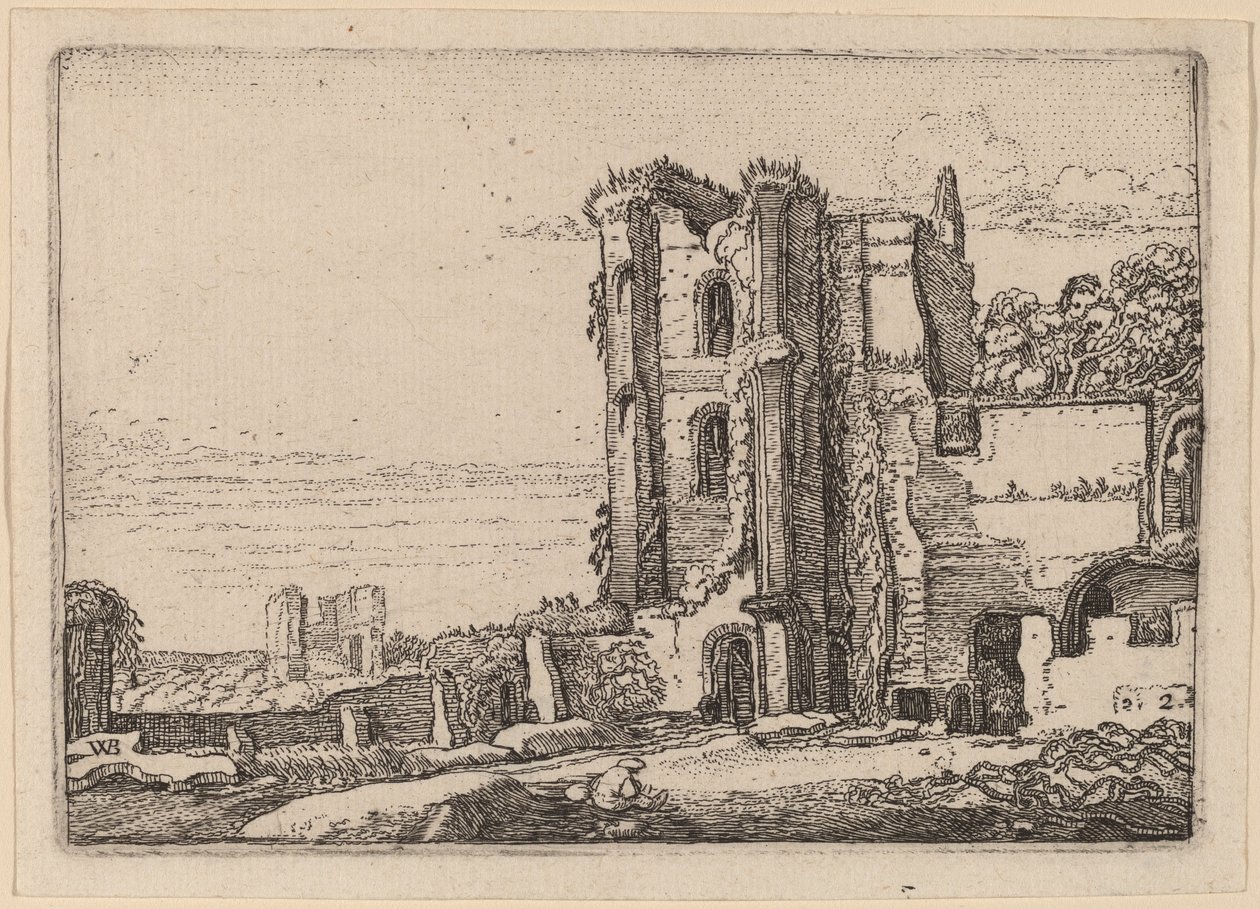 Tour en ruine à droite du centre - Willem Buytewech