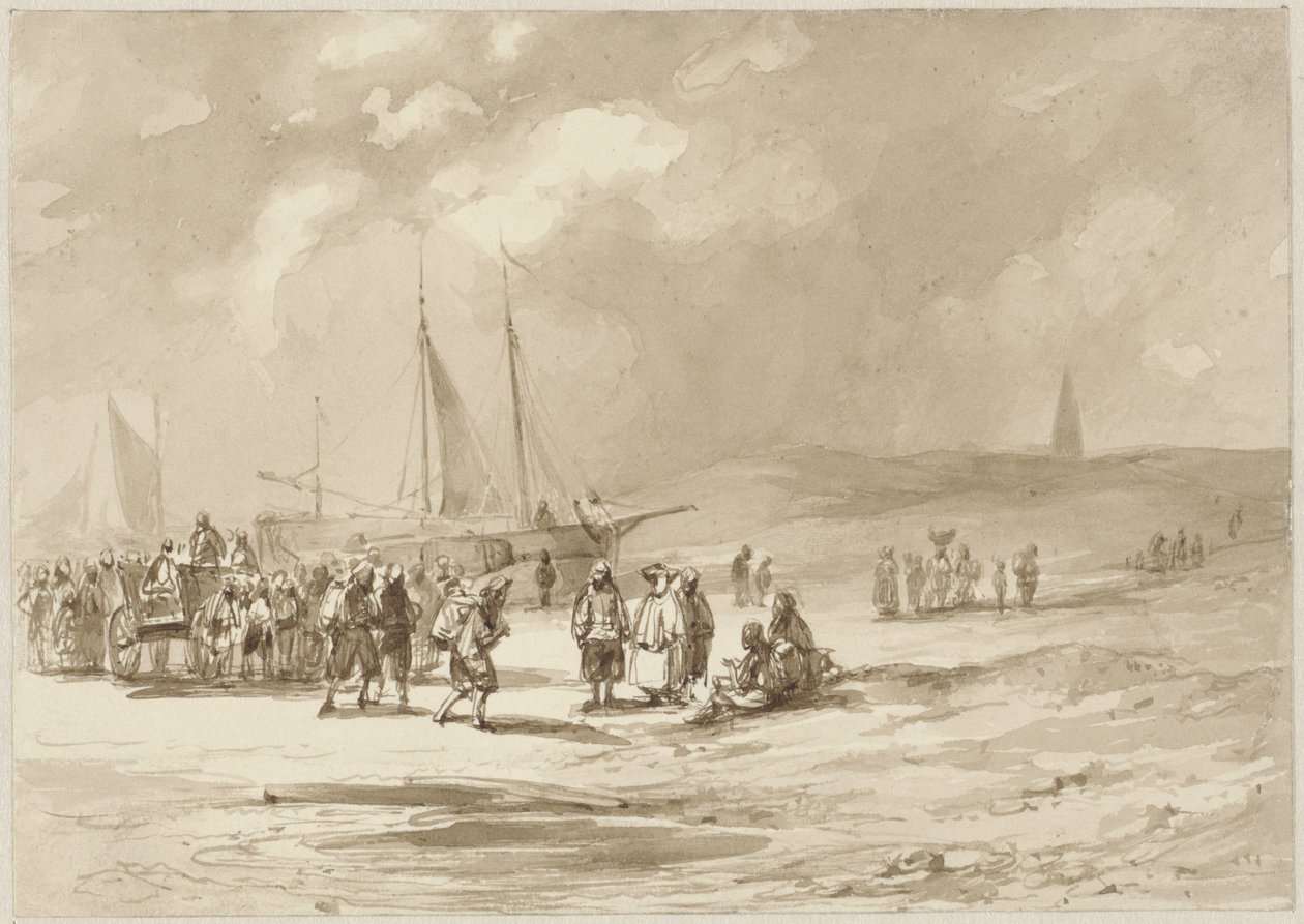 Plage avec pêcheurs - Willem Pieter Hoevenaar