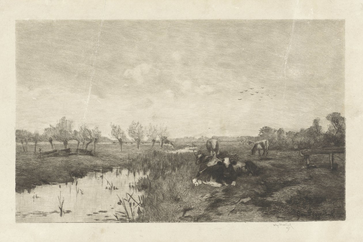 Polderlandschap met koeien - Willem Steelink (II)