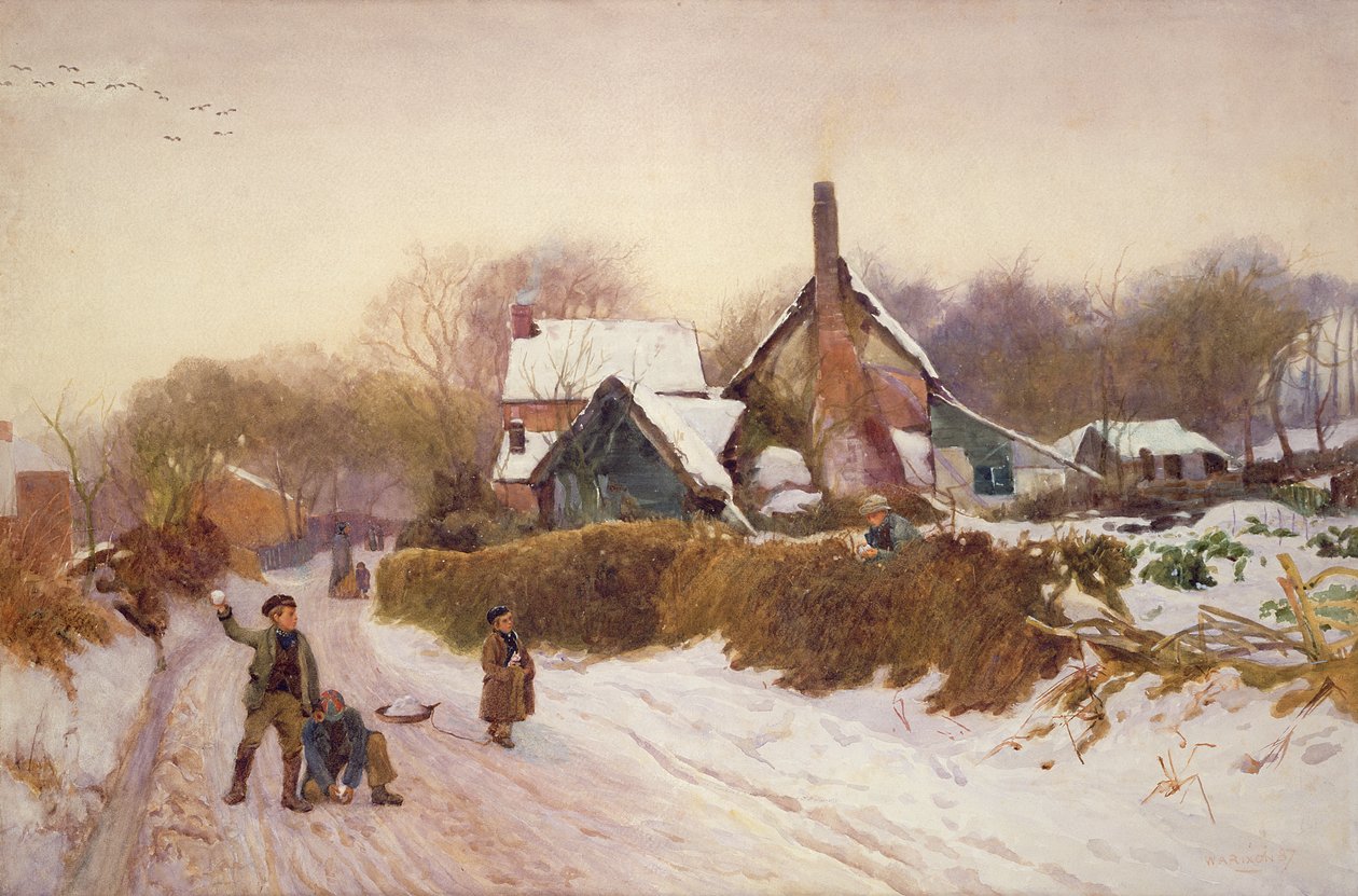 Garçons lançant des boules de neige à Cookham Dean, 1887 - William Augustus Rixon