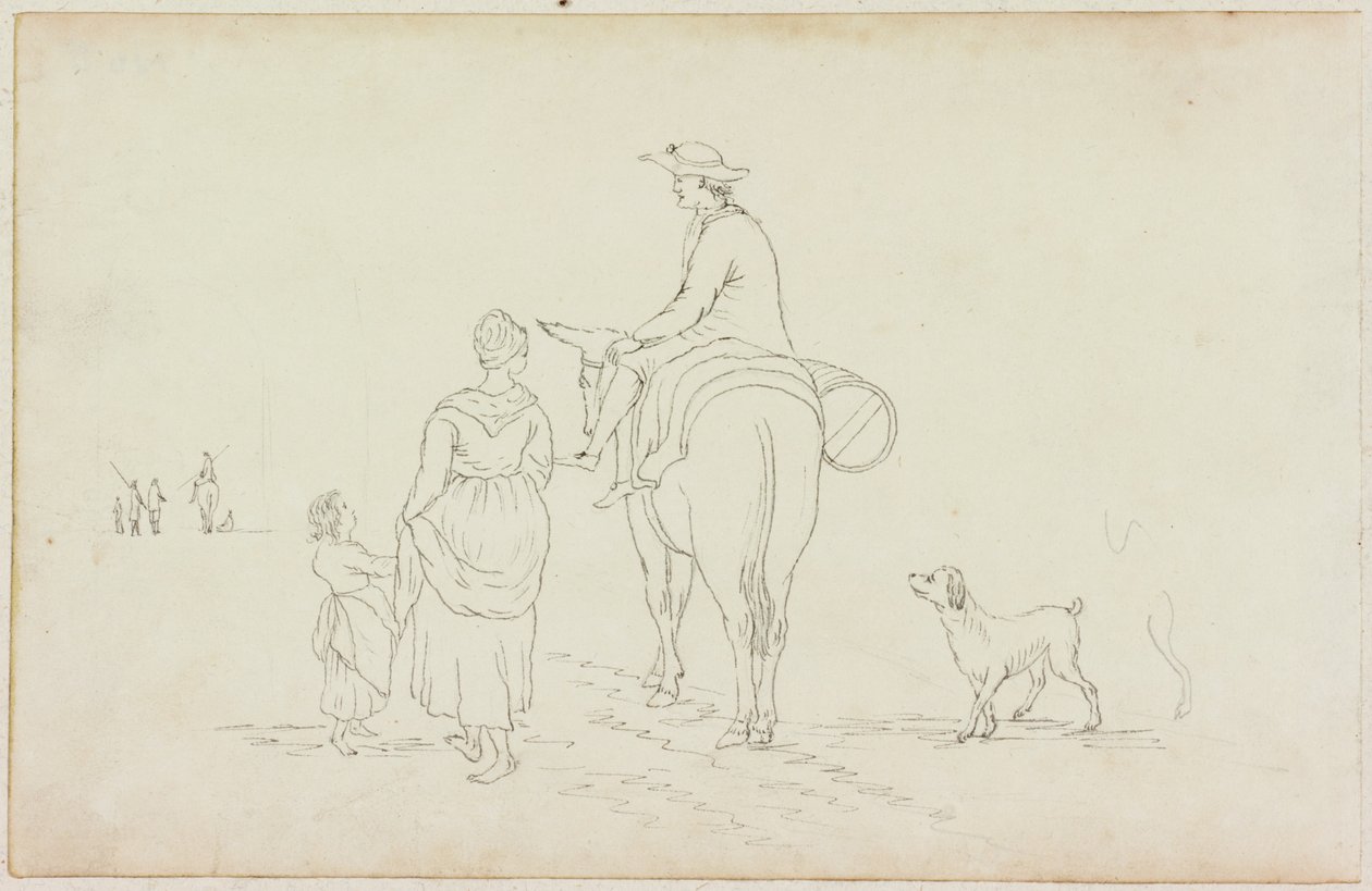 Homme sur un âne, avec une femme, un enfant et un chien - William Beilby