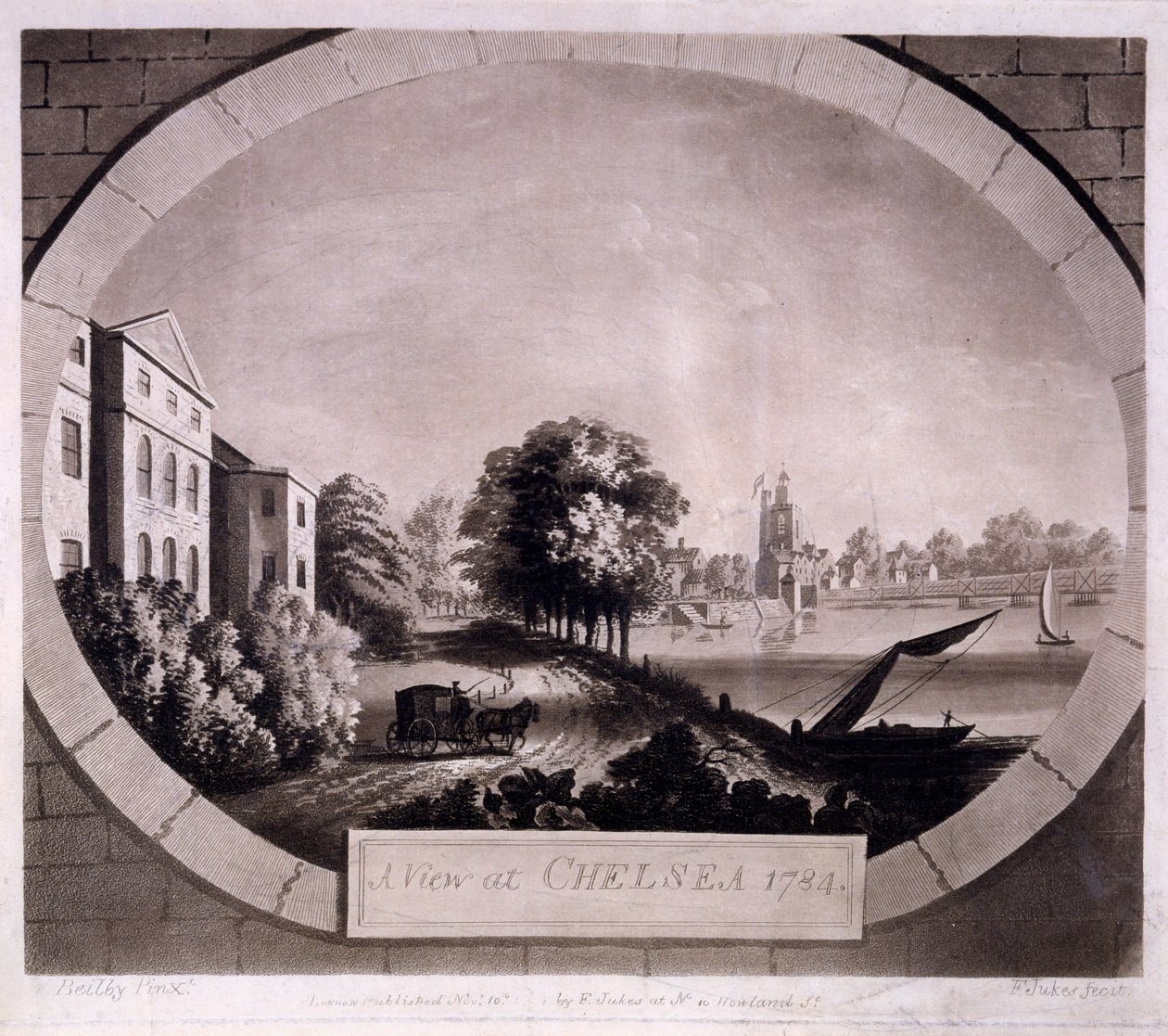 Vue à Chelsea, gravure réalisée par F. Jukes, 1784 - William Beilby