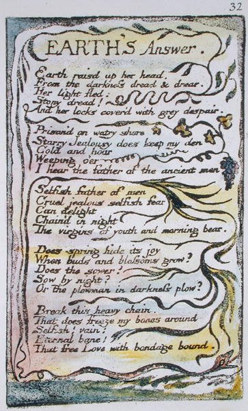 La Réponse de la Terre, planche 32 (Bentley 31) de Songs of Innocence and of Experience (Bentley Copy L) 1789-94 - William Blake
