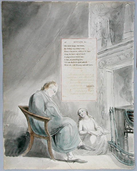 Épitaphe sur Mme Clarke, design 104 de Les Poèmes de Thomas Gray, 1797-98 - William Blake