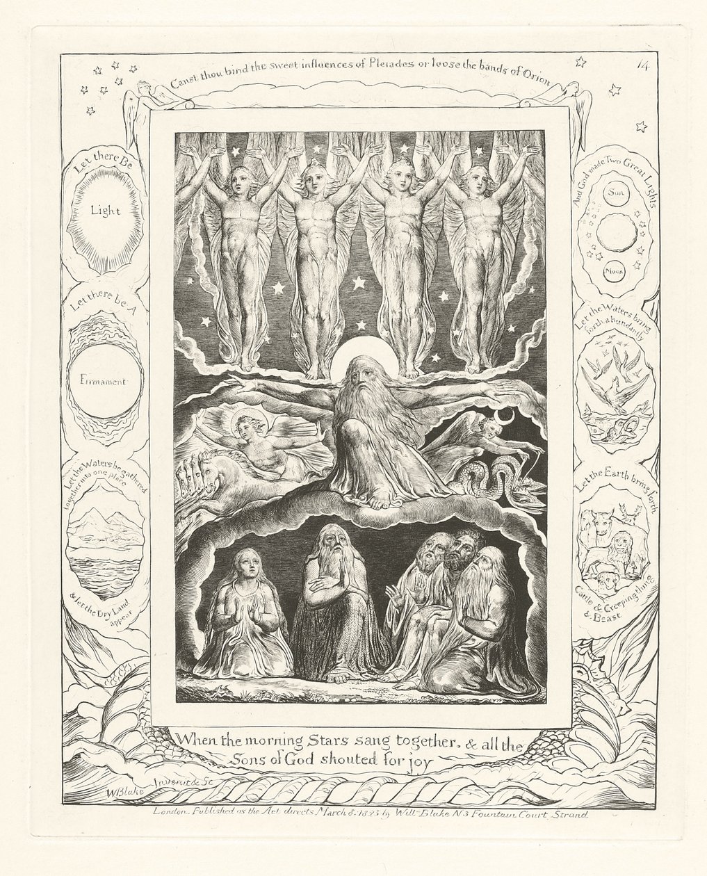 Quand les étoiles du matin chantaient ensemble, et tous les fils de Dieu poussaient des cris de joie, 1825 - William Blake