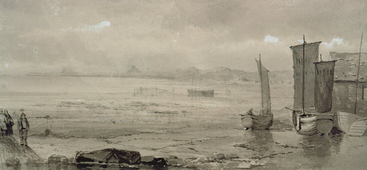 Étude du rivage : marée basse, avec bateaux de pêche et pêcheurs - William Collins