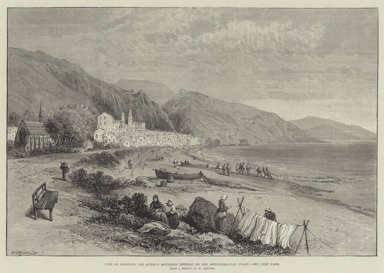 Vue de Menton, la retraite méridionale de la reine sur la côte méditerranéenne - William Crimea Simpson