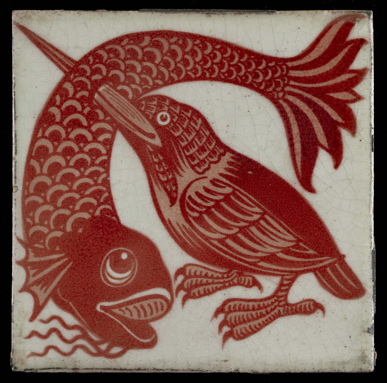 Carreau avec Martin-pêcheur avec Bec à travers Poisson, 1882-88 - William de Morgan