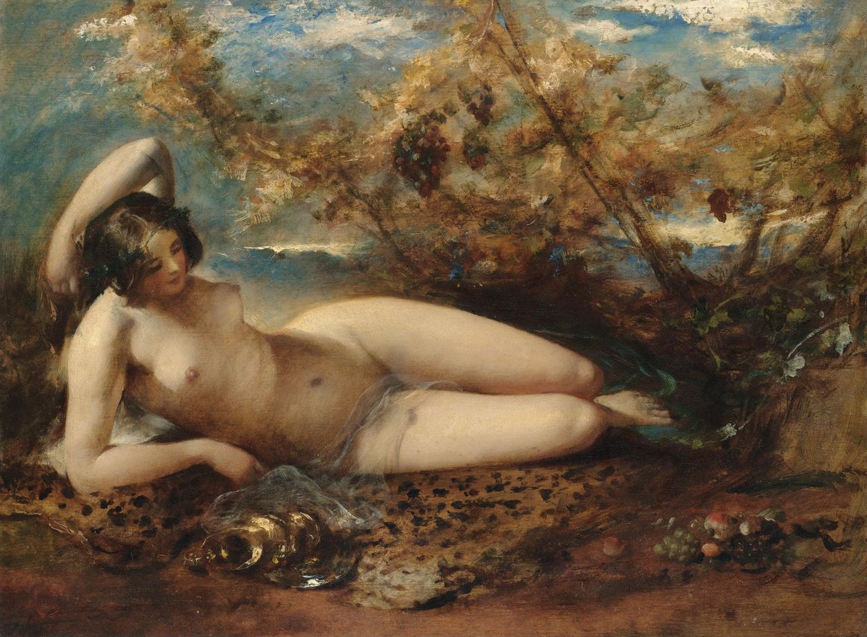 Jeune femme allongée sur un tapis de fourrure - William Etty