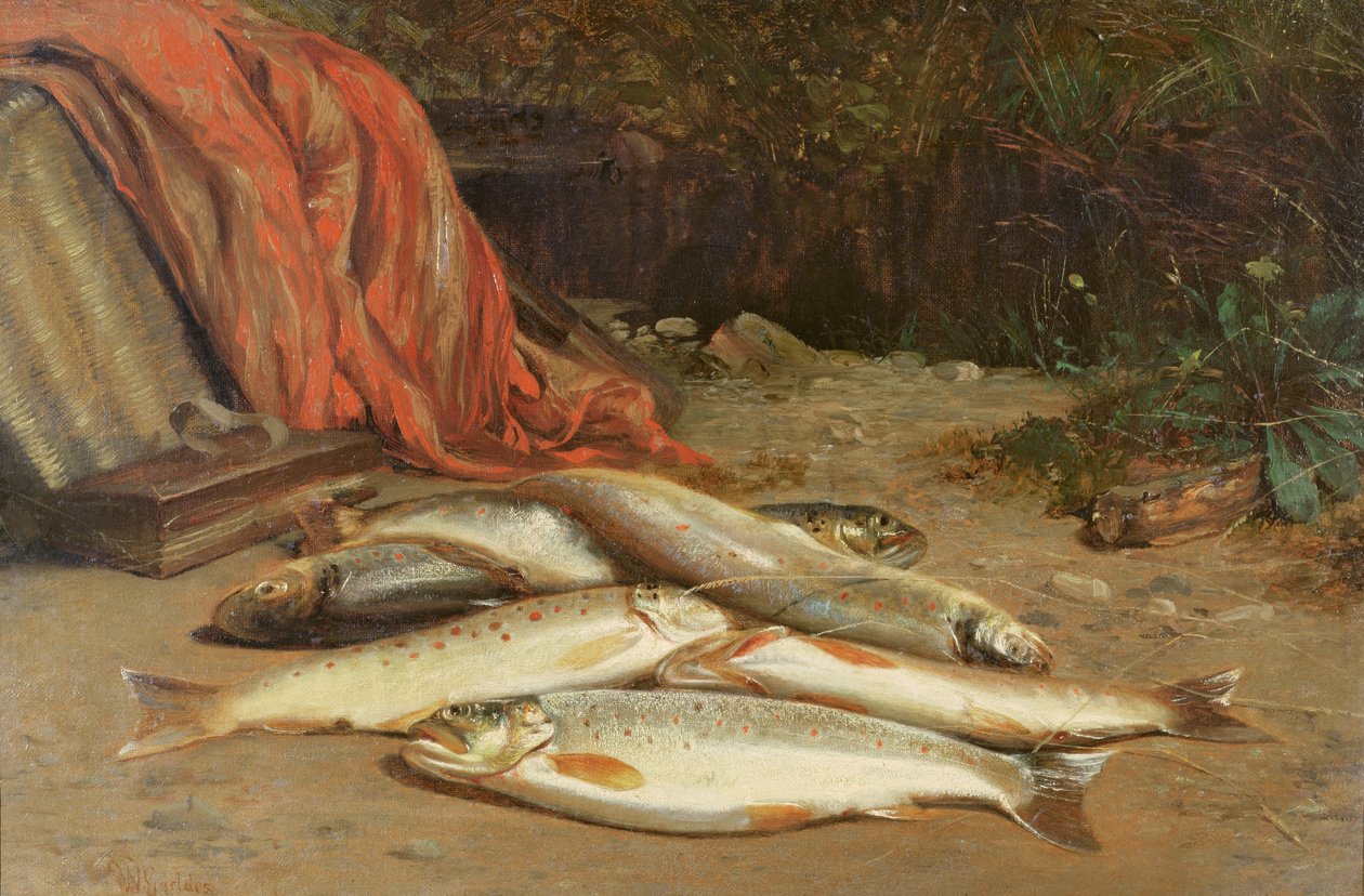 Truite brune sur une rive de rivière - William Geddes