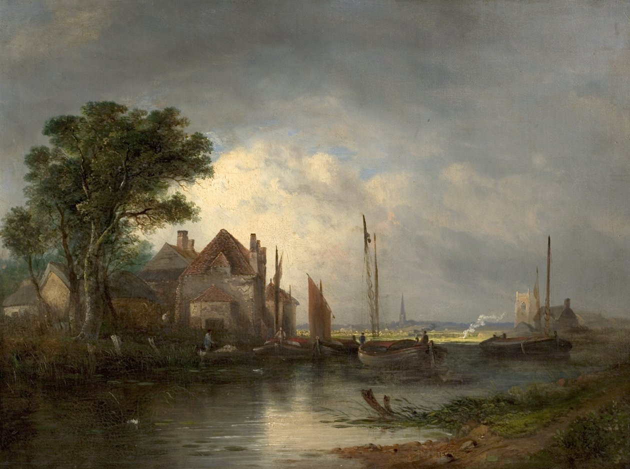 Scène de rivière avec bateaux, 19e siècle - William Henry Crome