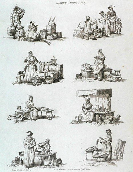 Groupes de marché, de Microcosm, Vol.II, gravé par J. Hill, c.1806 - William Henry after Pyne