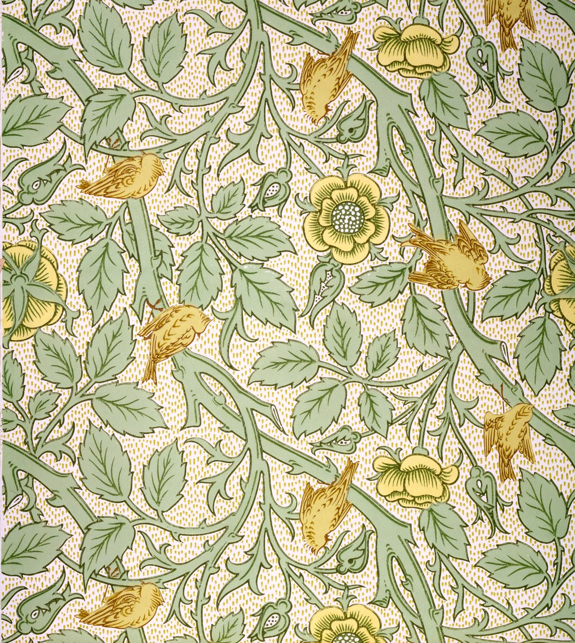 Conception de papier peint avec des oiseaux (impression sur bois en couleur sur papier) - William Morris