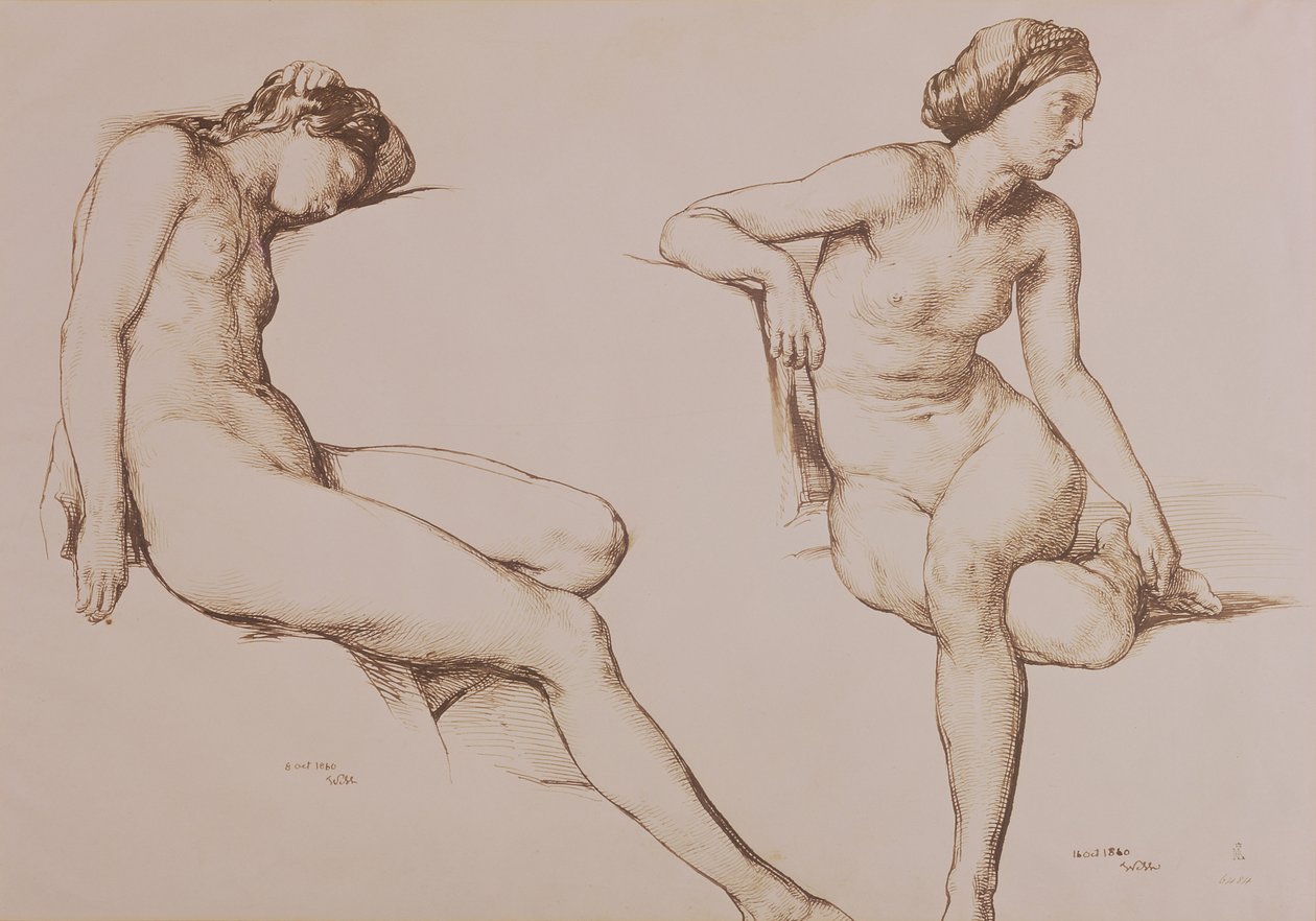 Dessin sépia de femme nue, vers 1860 | William Mulready