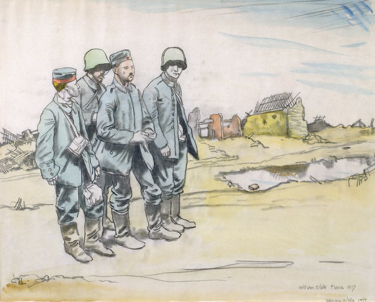 Quatre prisonniers allemands dans un village français, 1917 - William Orpen