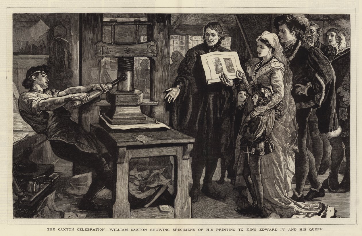 La célébration de Caxton, William Caxton montrant des spécimens de son impression au roi Édouard IV et à sa reine - William Small