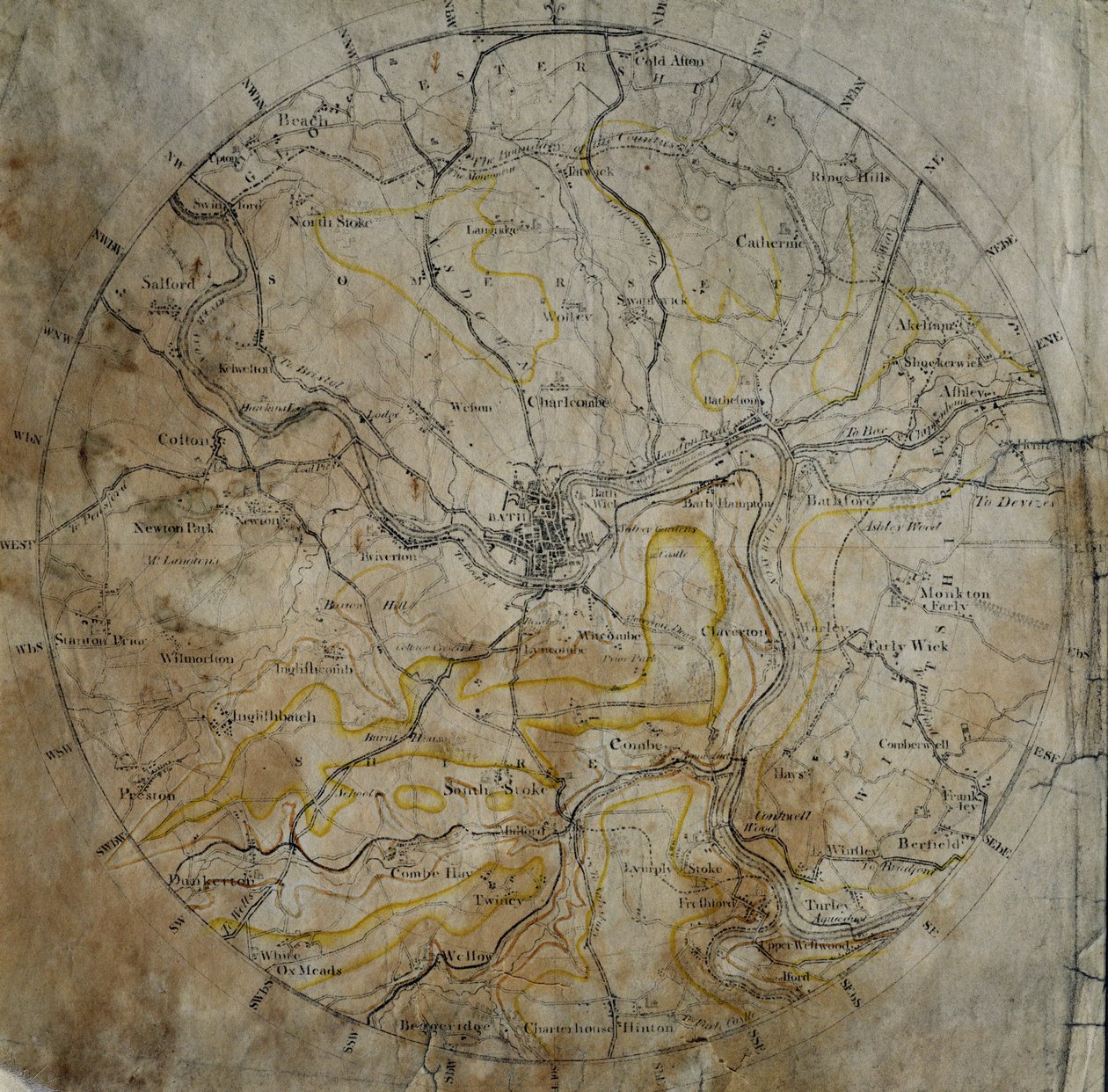 Carte géologique des environs de Bath, gravée par John Cary et ensuite colorée à la main par l