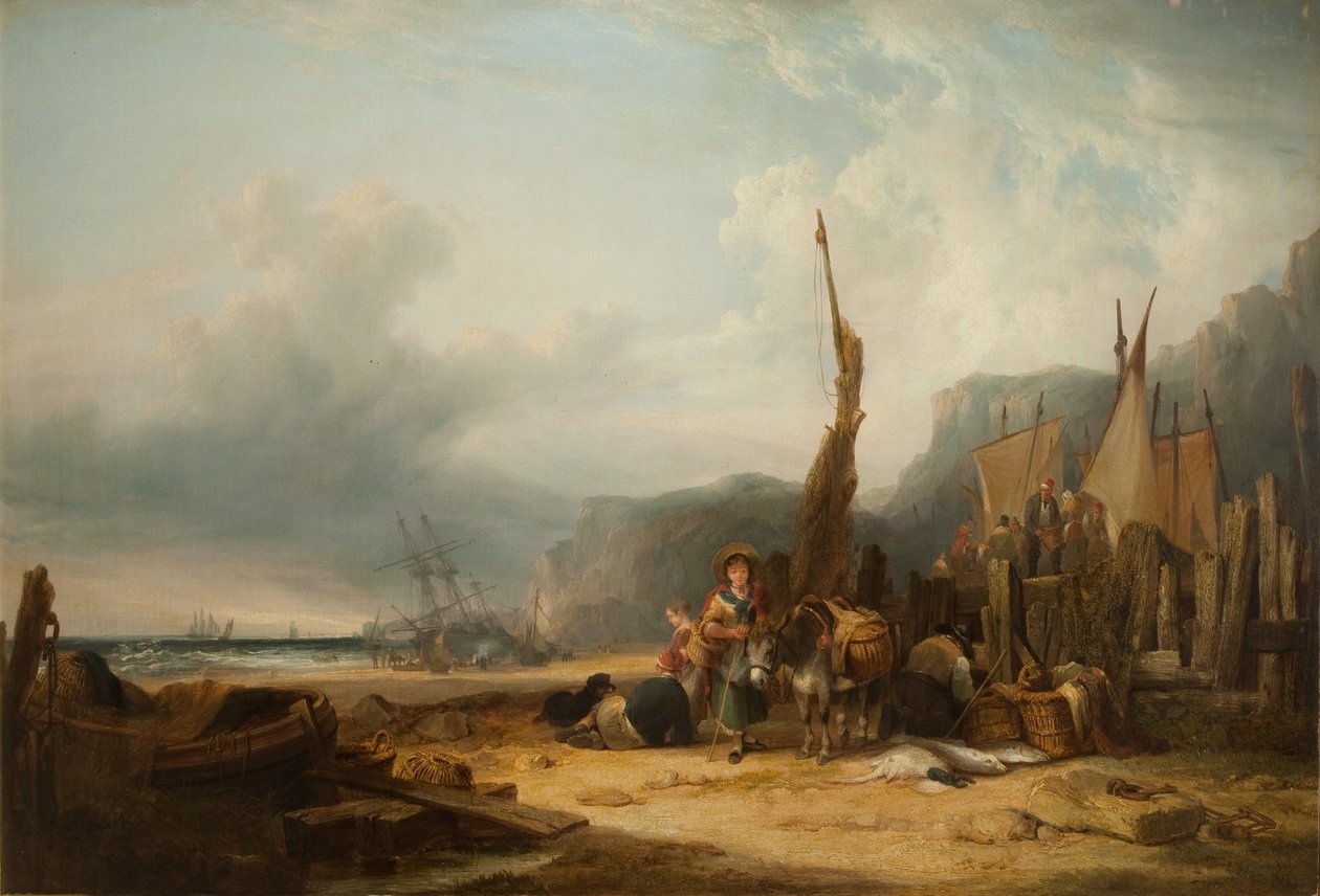 Scène côtière avec des navires - William Snr. Shayer