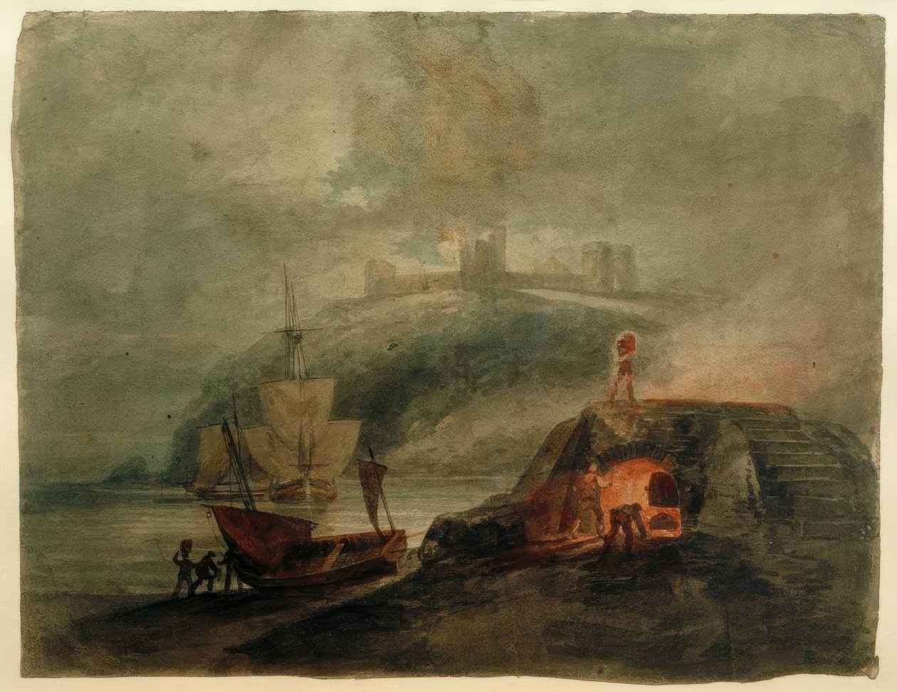 Château de Llanstephan au clair de lune, avec un four au premier plan - Joseph Mallord William Turner