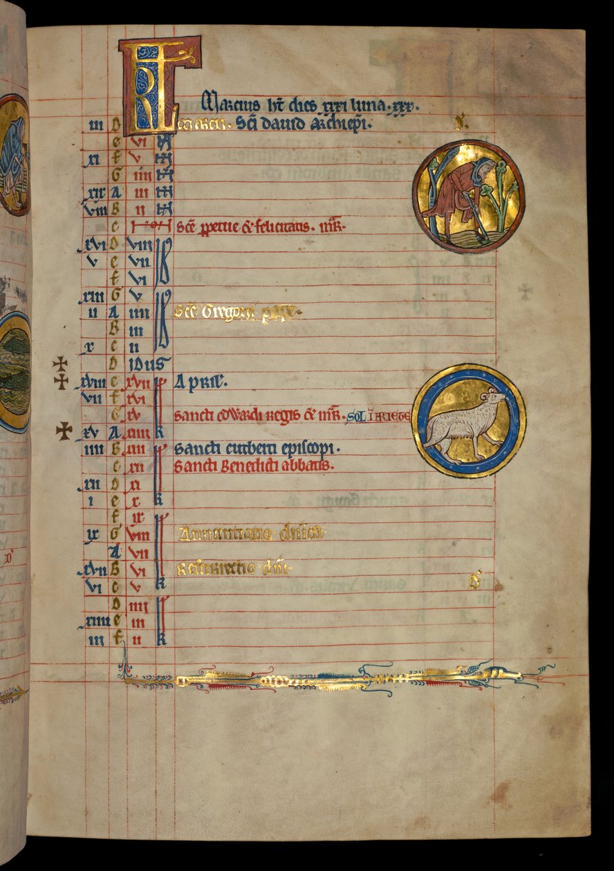 Ms 322 f.2r, Mars, un homme creusant, illustration du 