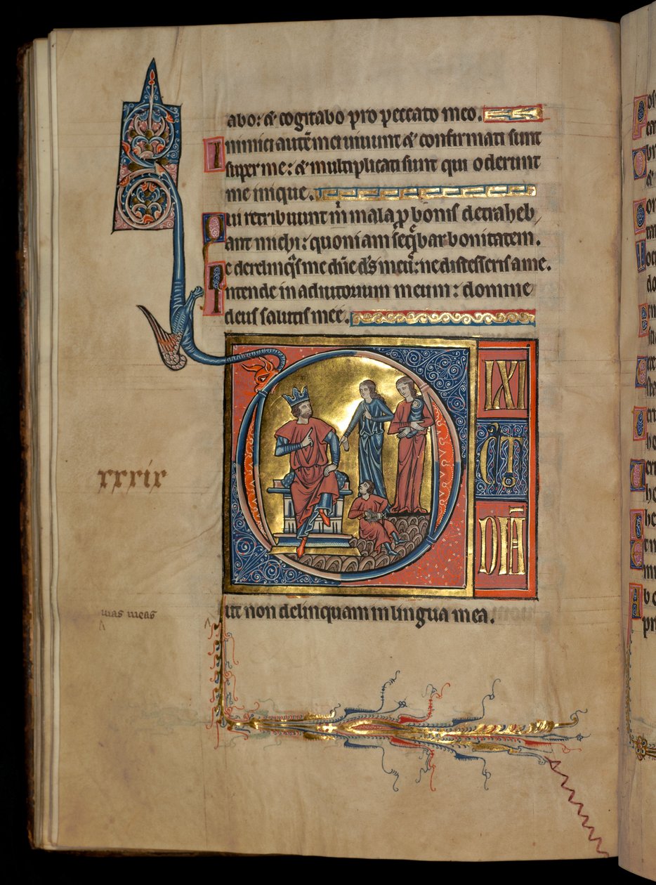 Ms 322 f.41v, Psaume 38, initiale D, Jugement de Salomon, illustration du 