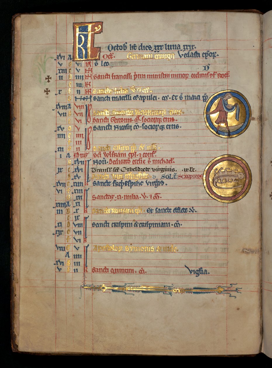 Ms 322 f.5v, Octobre, un homme semant, illustration du 