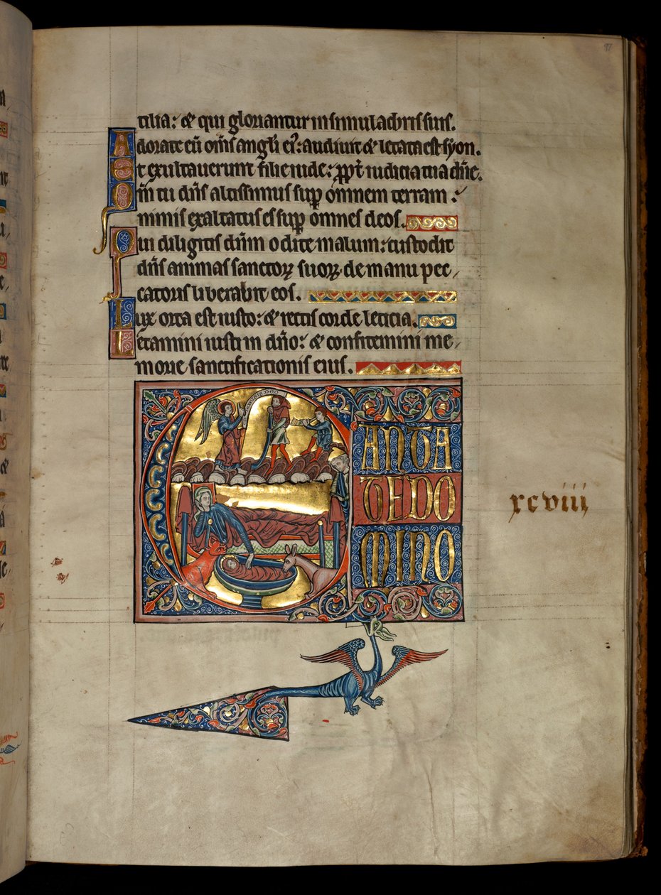 Ms 322 f.97r, Psaume 97, initiale C, Annonciation aux bergers, illustration du 