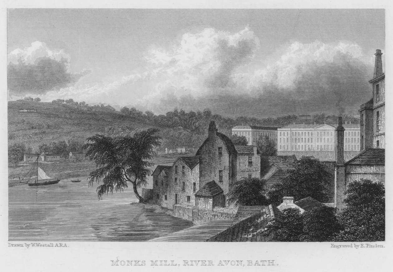 Monks Mill, rivière Avon, Bath - William (after) Westall