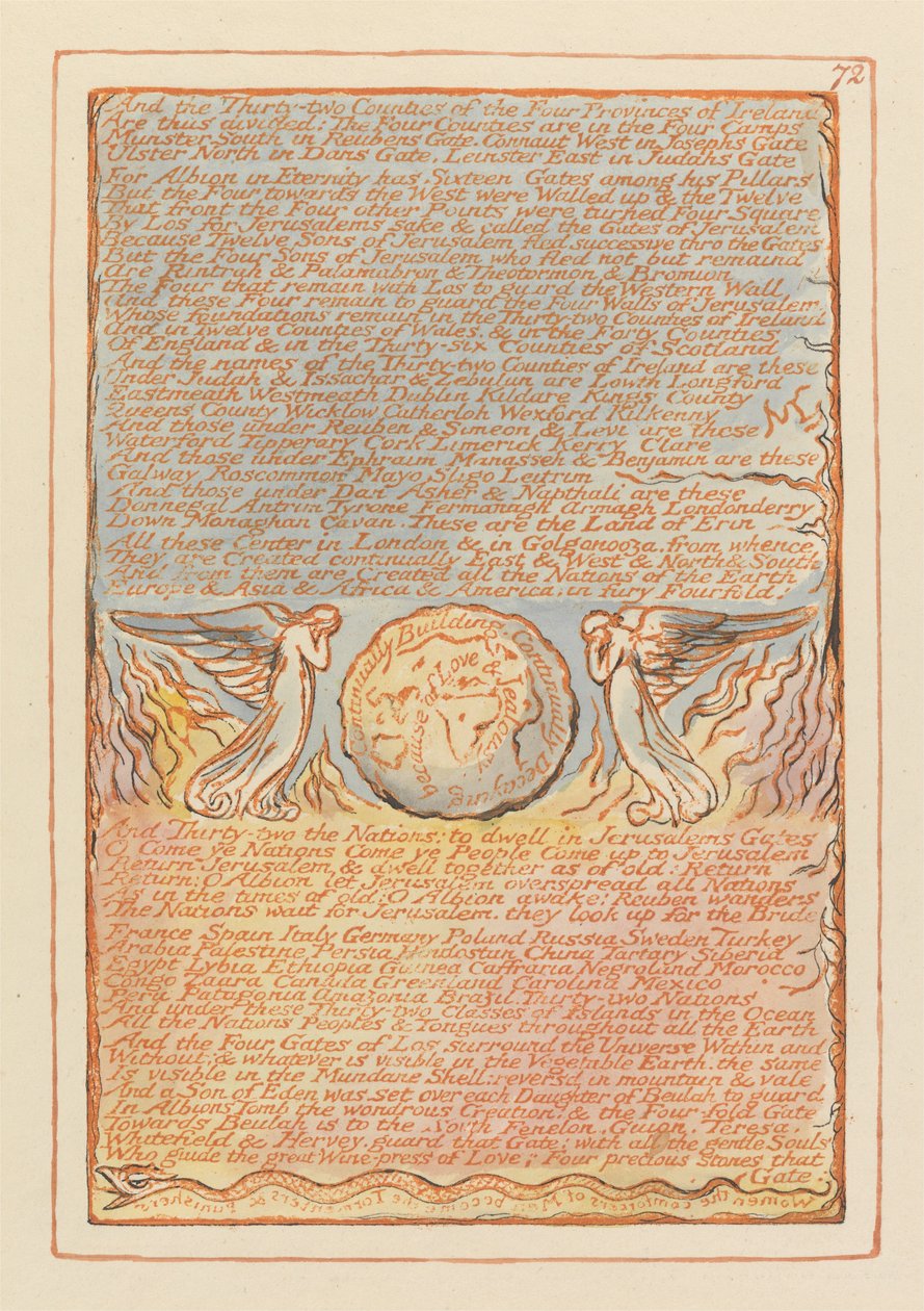Jérusalem, Planche 72, Et les Trente-deux Comtés.... - William Blake